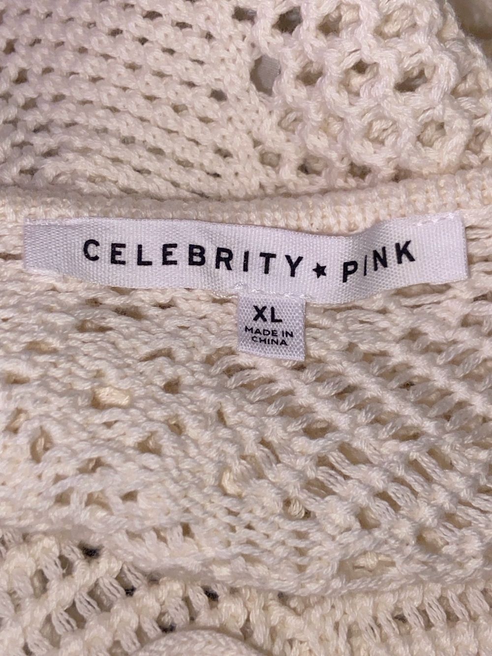 Celebrity Pink Open Crochet Cardigan in Cream Size XL - Picture 3 of 7